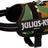 Hundegeschirr mit camouflage Muster, schwarzem Rand und weißem Logo "JULIUS-K9".