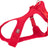 Rotes Hundegeschirr mit verstellbaren Riemen und Metallring, aus Mesh-Material gestaltet.