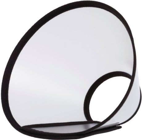 Transparenter Kegel mit schwarzem Rand, der eine ellipsenartige Form hat und Licht reflektiert.