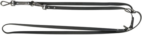 Schwarze Multifunktionsleine mit stabilen Metallkarabinern und mehreren Verstellmöglichkeiten für variablen Einsatz.