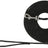 Schwarze, geflochtene Leine mit silbernem Karabinerhaken, aufgerollt liegend.