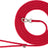 Rote, geflochtene Hundeleine mit silbernem Metallkarabiner und Schlaufe, aufgerollt dargestellt.