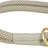 Geflochtenes Beigefarbenes und weißes Seil mit goldenem Ring und Knoten, schlichtes Design.