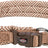 Braunes Hundehalsband mit geometrischem Muster, Klickverschluss und silbernem D-Ring, mit "Trixie" Logo.