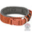 Orangefarbenes Hundehalsband mit Klickverschluss und Metallring, Marke "Trixie", neben Logo für Tierschutzkonformität.