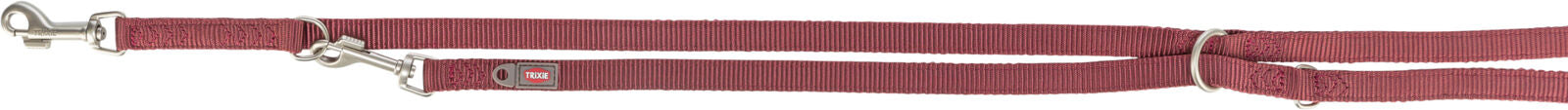 Rote Hundeleine mit silbernen Metallteilen und einem Etikett mit dem Text "TRIXIE".