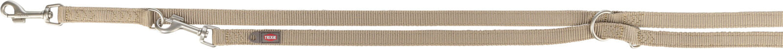 Beige Hundeleine mit Metallhaken, seitlich ein kleines Etikett mit der Aufschrift "TRIXIE".