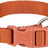 Orangefarbenes Hundehalsband aus gewebtem Material mit Kunststoffverschluss und Metallring, Text "TRIXIE" sichtbar.