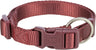 Rotes Hundehalsband aus Nylon mit Kunststoffverschluss und Metallring, der Schriftzug "Trixie" ist sichtbar.
