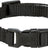 Schwarzes Hundehalsband mit Klickverschluss und Metallschlaufe, verstellbar und aus gewebtem Material.