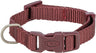Rotes Hundehalsband aus robustem Material mit Plastikschnalle und Metallring; Markenlogo "Trixie" sichtbar.