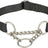 Schwarzes Hundehalsband mit Kette, bestehend aus Nylon und silbernen Metallringen, einfaches Design.