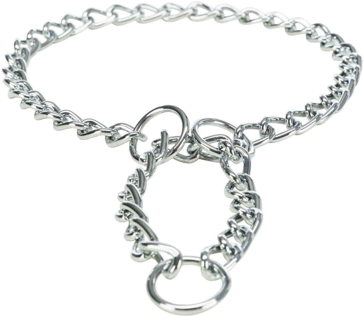Metallkette mit silbernen Gliedern und runden Ringen, im Kreis gelegt.