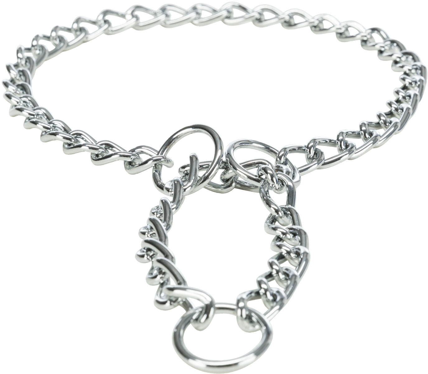 Metallkette mit silbernen Gliedern und runden Ringen, im Kreis gelegt.