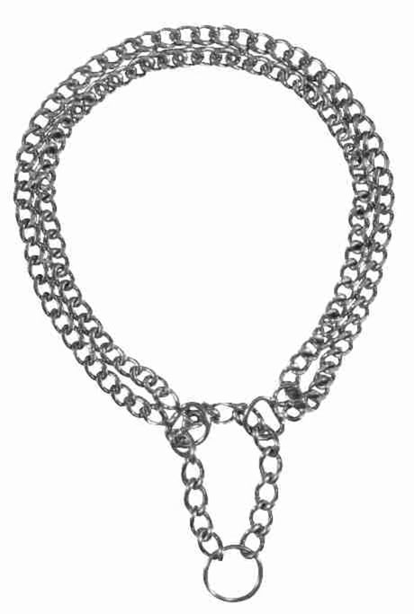 Silberne Kette aus dicken Gliedern, bestehend aus drei Reihen und einem runden Ring als Verschluss.