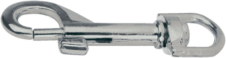 Metallschnapphaken in Silber mit rundem Karabiner und drehbarem Verschlussmechanismus.