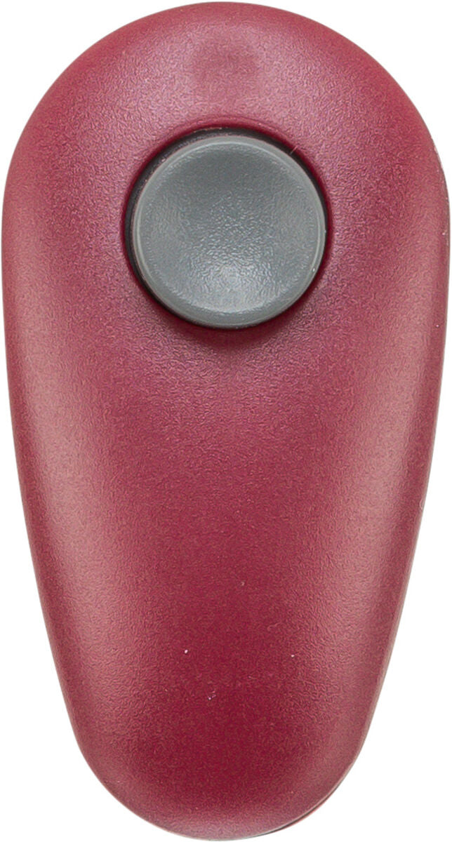 Rotes, ovales Objekt mit einer grauen Taste in der Mitte.