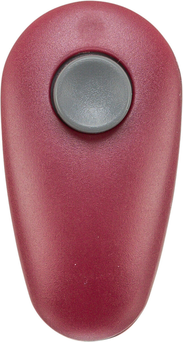 Rotes, ovales Objekt mit einer grauen Taste in der Mitte.