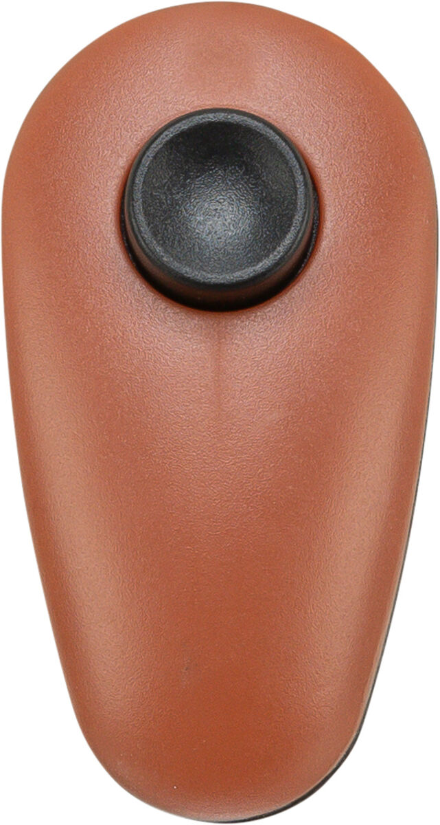 Brauner, ovaler Gegenstand mit einer schwarzen, zentralen Taste auf der Oberfläche.