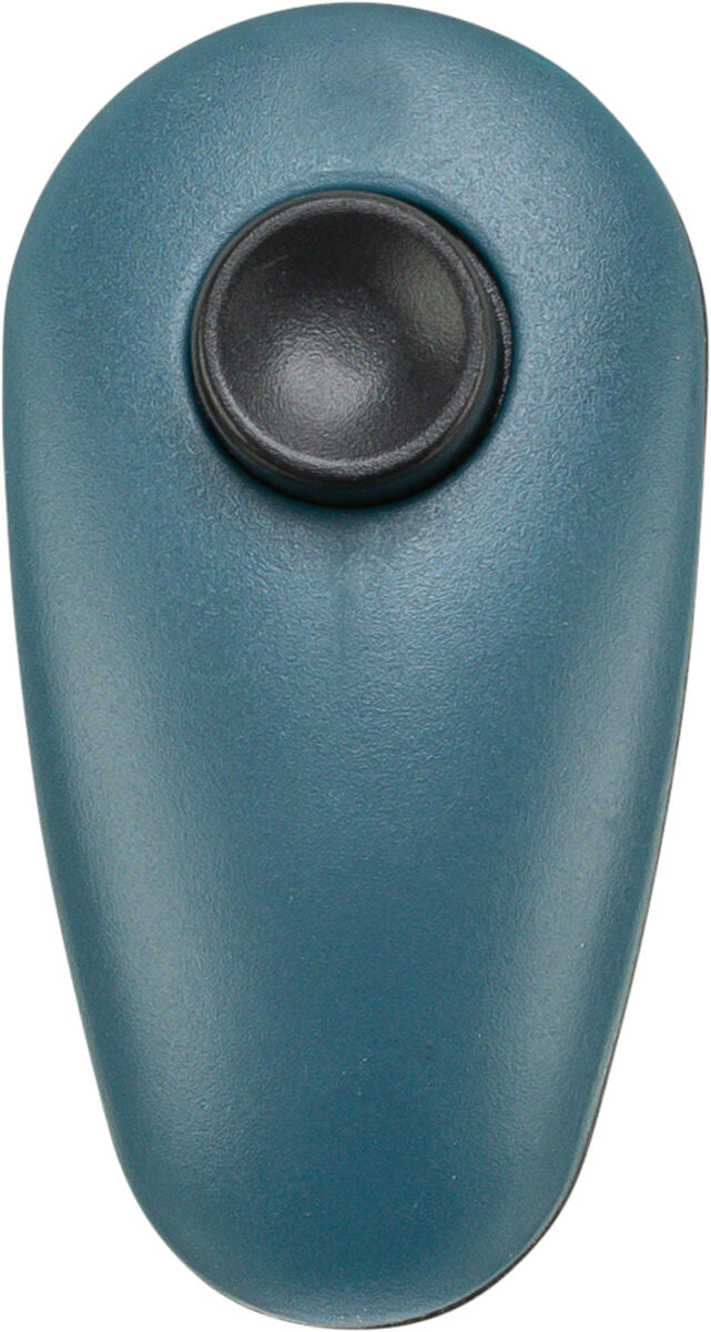 Blaues, ovales Objekt mit einer schwarzen runden Oberfläche in der Mitte.