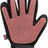 Ein schwarzer und rosafarbener Tierpflegehandschuh mit Noppen und Klettverschluss.