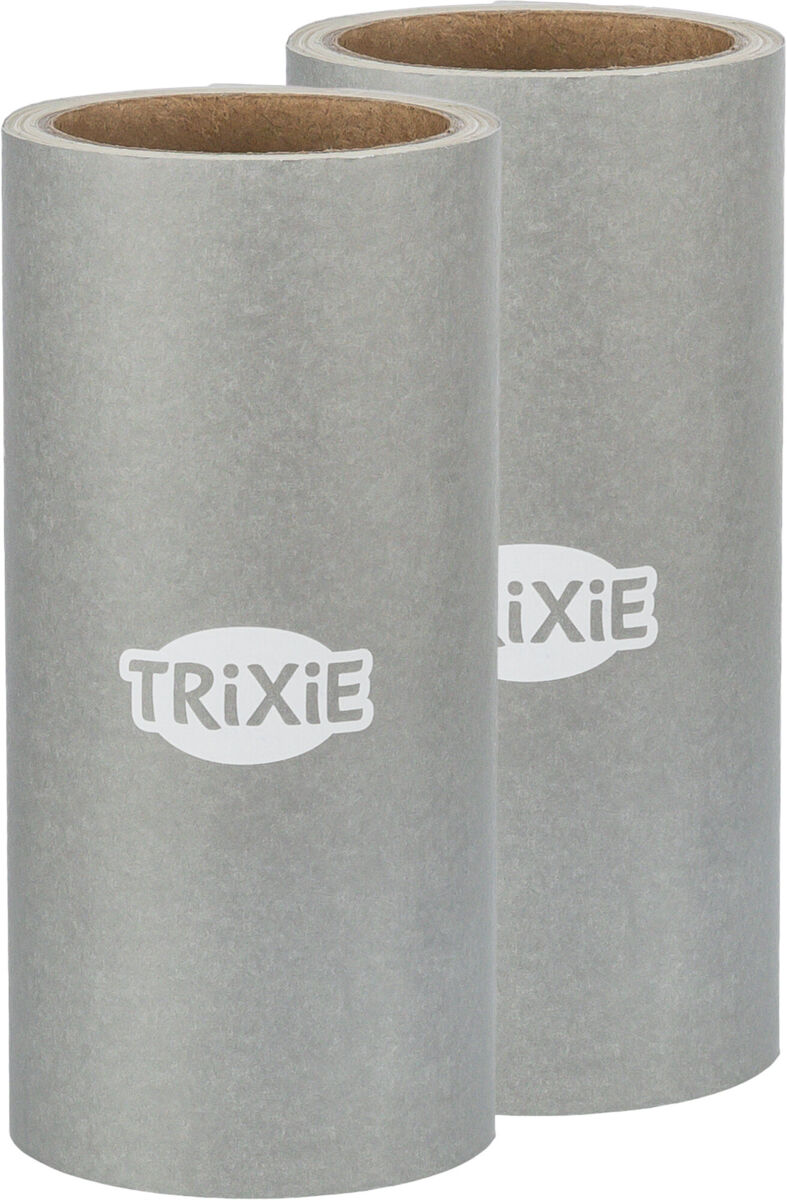 Zwei graue Kleberollen aus Karton mit dem weißen Aufdruck "TRIXIE" auf jeder Rolle.