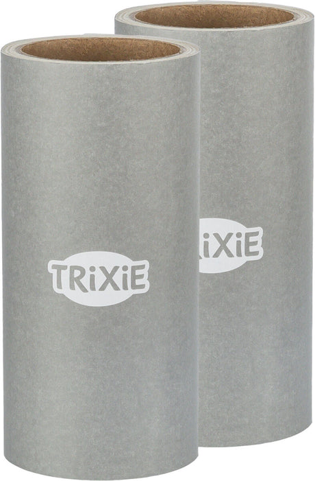 Zwei graue Kleberollen aus Karton mit dem weißen Aufdruck "TRIXIE" auf jeder Rolle.