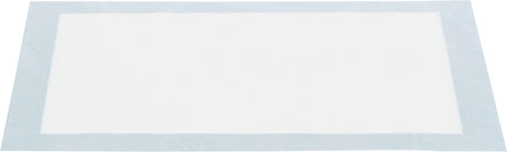 Weiße rechteckige Unterlage mit hellblauem Rand auf weißem Hintergrund.