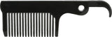 Schwarzer Kamm mit breiten Zinken und integriertem Flaschenöffner am Griffende.