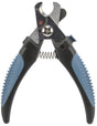 Nagelknipser mit schwarzem und blauem, geriffelten Griff, silberne Schneideklingen und Federmechanismus.