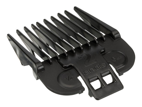 Schwarzer Kammaufsatz mit der Aufschrift "2 andis 6 mm", geeignet für Haarschneidemaschinen.