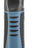 Kamm mit schwarzem Griff und blauer gummierter Fläche, darüber mehrere dünne, gebogene Metallzinken.