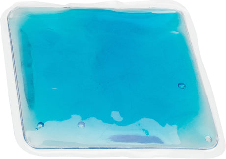 Kleine, rechteckige, durchsichtige Kunststoffhülle mit blauer Flüssigkeit gefüllt.