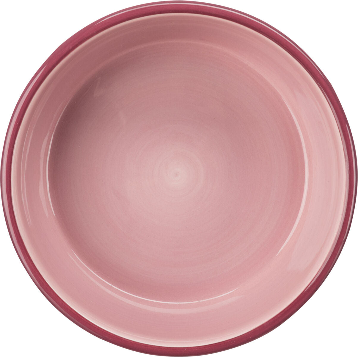 Rosafarbene, runde Schüssel aus Keramik mit glattem, glänzendem Finish und leicht dunklerem Rand.