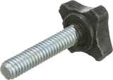 Metallschraube mit schwarzem Griff in Form eines Sterns, silbernes Gewinde sichtbar.