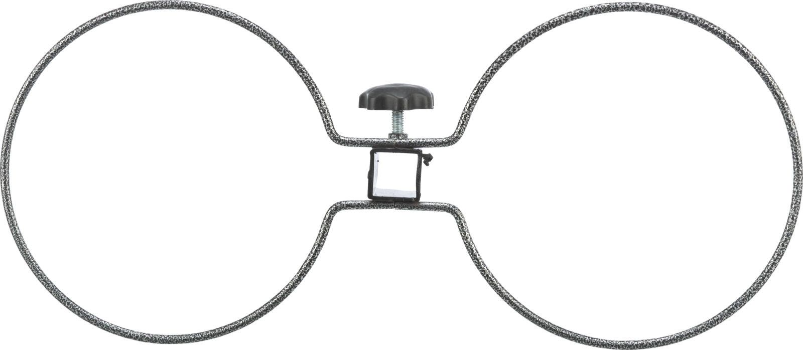Metallischer Doppelring mit zentraler Schraubverbindung und Griff, silbern mit gesprenkelter Oberfläche.