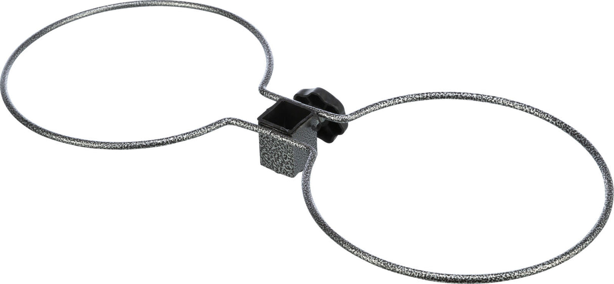 Metallischer Doppelringhalter mit texturierter Oberfläche und schwarzer Schraube in der Mitte.