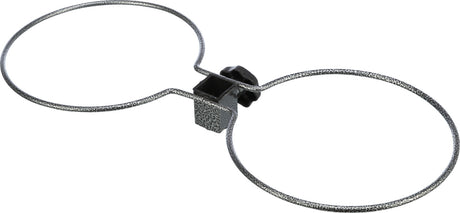 Metallischer Doppelringhalter mit texturierter Oberfläche und schwarzer Schraube in der Mitte.