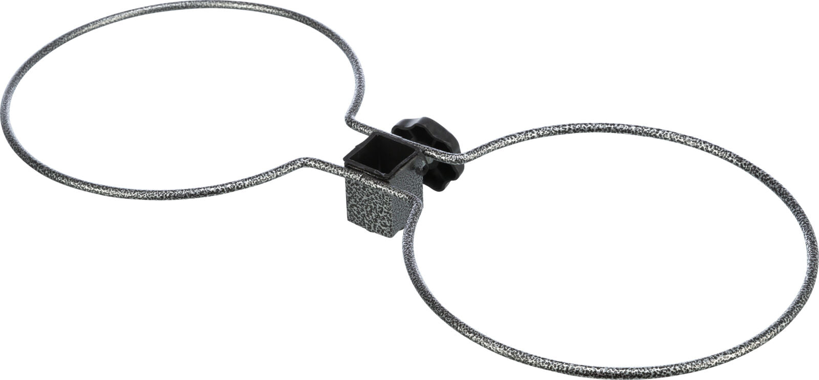 Metallischer Doppelringhalter mit texturierter Oberfläche und schwarzer Schraube in der Mitte.