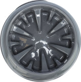 Runde graue Schale mit erhöhten Mustern im Inneren und glänzender Oberfläche.