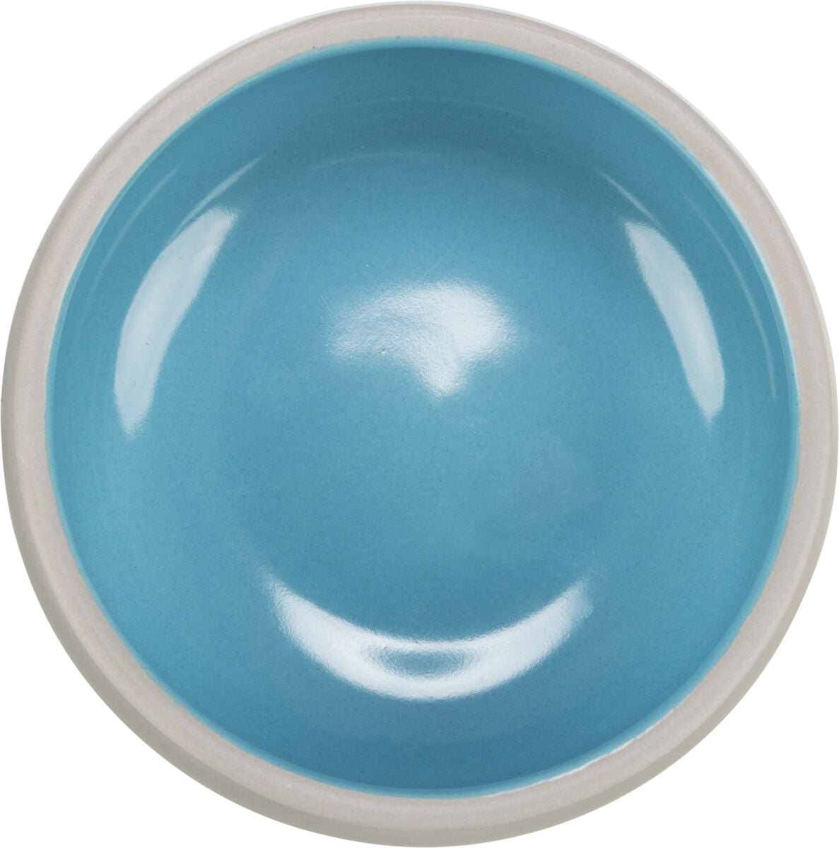 Runde Schüssel mit hellblauer Innenfläche und heller Umrandung.
