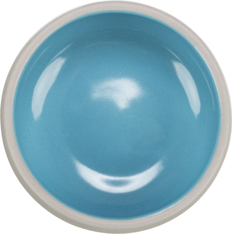 Runde Schüssel mit hellblauer Innenfläche und heller Umrandung.
