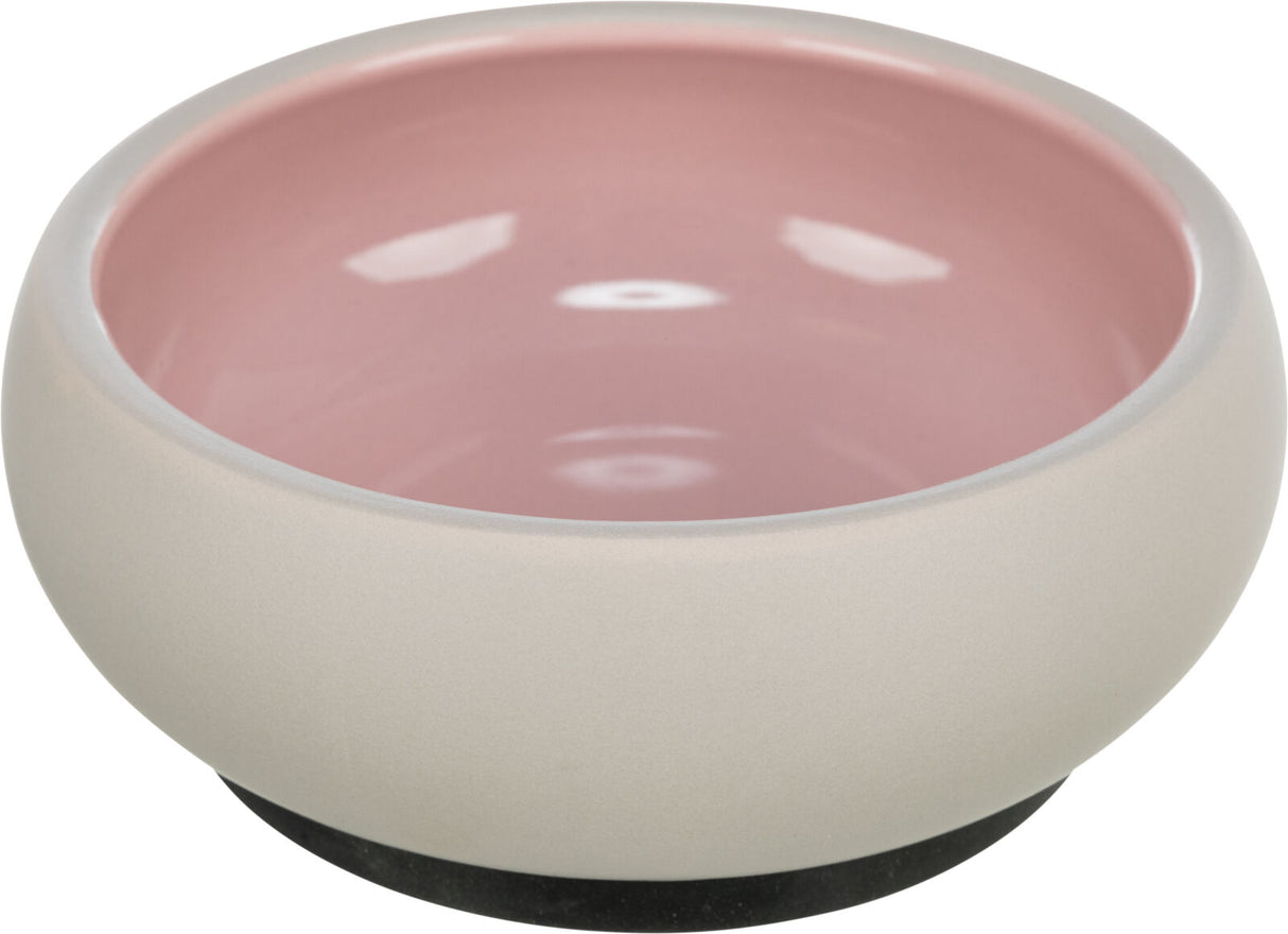 Rosa und beige Schale mit glatter Oberfläche und abgerundeten Kanten.