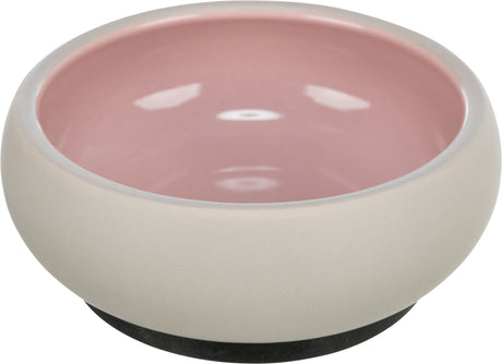 Rosa und beige Schale mit glatter Oberfläche und abgerundeten Kanten.