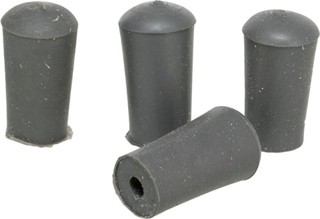 Vier graue zylindrische Objekte mit abgerundeten Kappen sind auf einem hellen Hintergrund angeordnet.