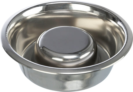 Metallschüssel mit erhöhtem Mittelteil und glänzender Oberfläche, in silberner Farbe.