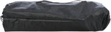 Schwarze, rechteckige Tasche aus glattem Material mit Tragegriff an der Oberseite.
