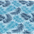 Ein rechteckiger Stoff mit blauem und schwarzem Blattmuster auf hellblauem Hintergrund.
