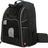 Schwarzer Rucksack mit Netzfenstern und grauen Nähten, gepolsterten Trägern und einem Griff oben.
