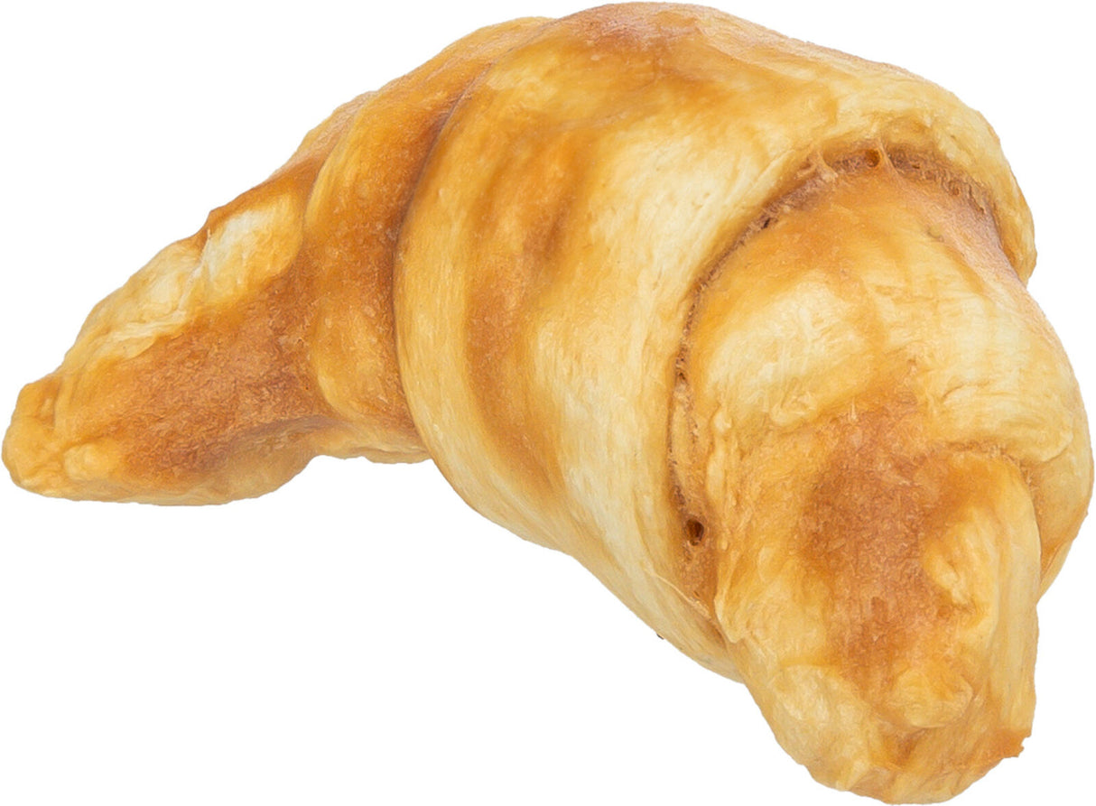 Blätterteigcroissant mit goldbrauner Kruste, leicht gebogen und ohne sichtbaren Belag.